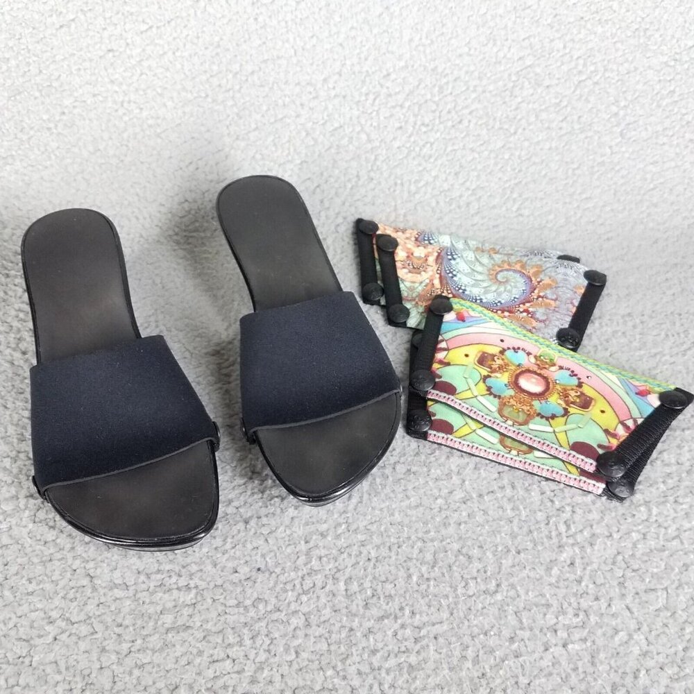 Onesole Elegance Sandals Wedge Sz 8 Black With 2 Tops Interchangeable Swarovski